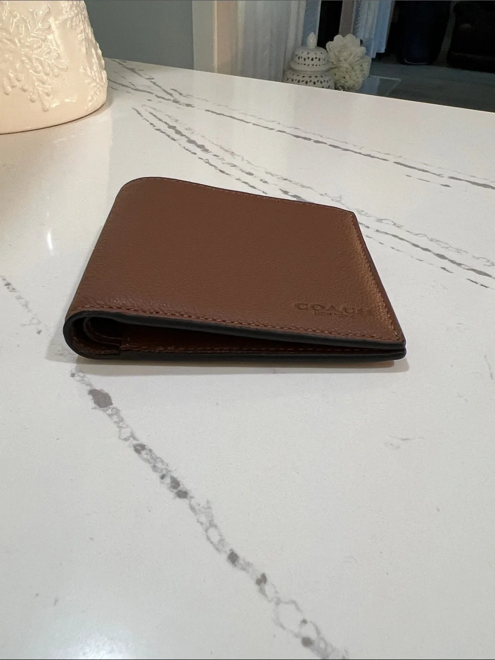 COACH New York Brown Pebbled Leather Men's Bi-Fold Wallet Saddle